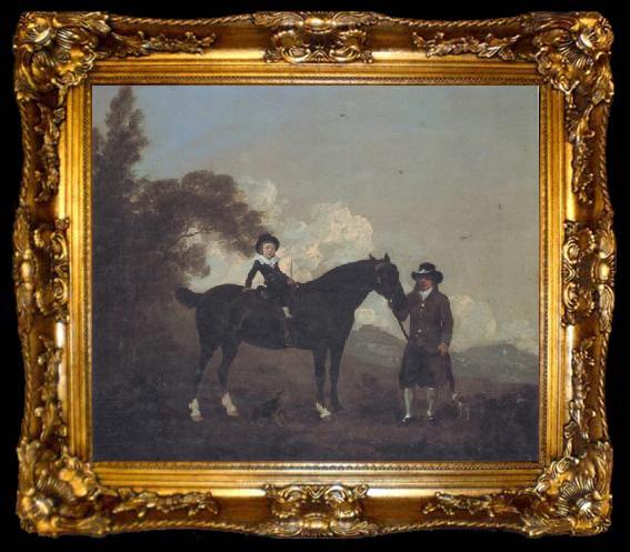 framed  Thomas Gooch A Child on A Hunter Held by a Groom and Tow Terriers in a Landscape, ta009-2